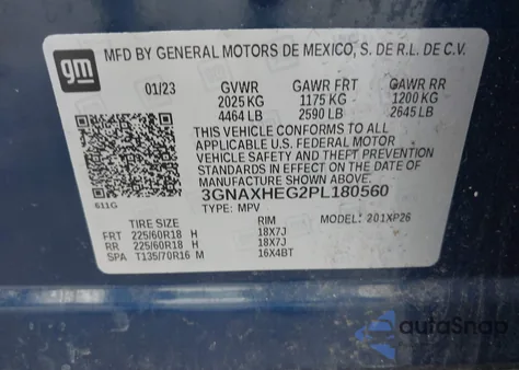 2023 Chevrolet Equinox Fwd Ls z USA, uszkodzony, nr VIN 3GNAXHEG2PL180560